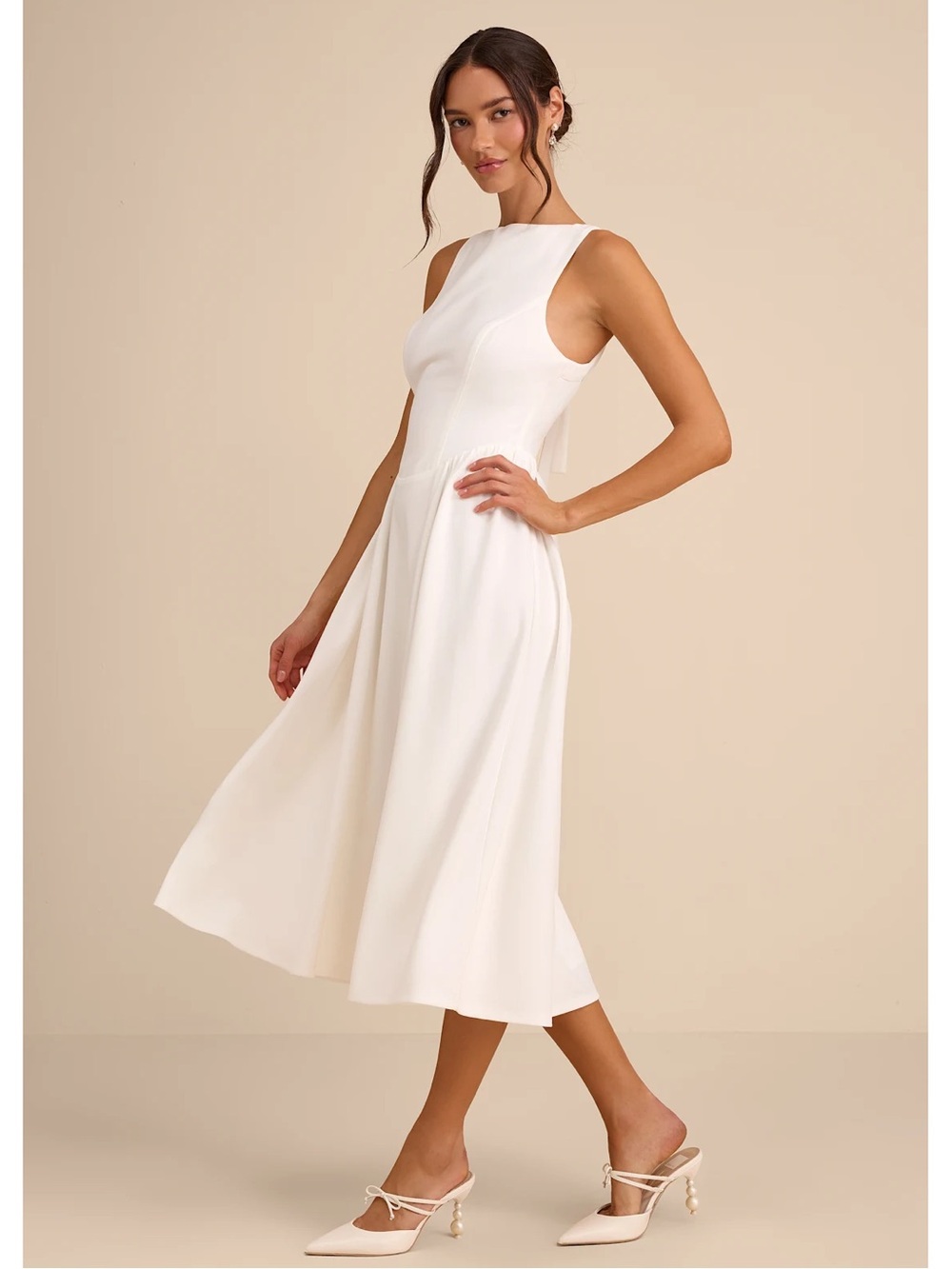 NWOT Lulu’s Kenly White Boat Neck Cutout Midi Dress Medium Chic Coastal Vacation - Picture 4 of 11